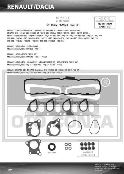 ÜST TAKIM CONTA F9Q 1.9 RENAULT TRAFİC