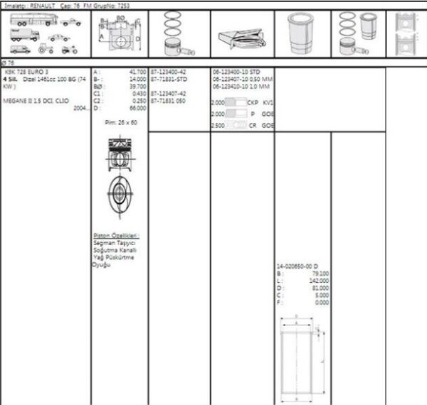PİSTON SEGMAN 76.00 MM EURO 4 1.5 DCİ RENAULT MEGANE II