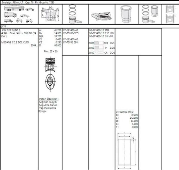 PİSTON SEGMAN 76.00 MM EURO 4 1.5 DCİ RENAULT MEGANE II