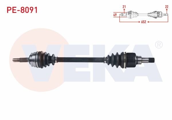 AKS SOL PEUGEOT 208 1.2 UZUNLUK 652 mm 2012-