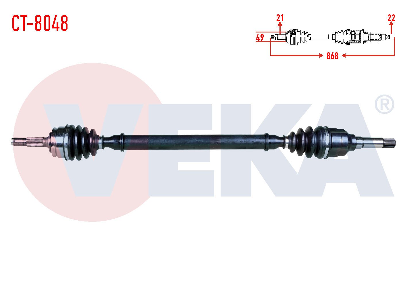 AKS SAĞ CİTROEN C3 II 1.4 HDİ M-T 21X22X49 UZUNLUK 868MM 2009-2016