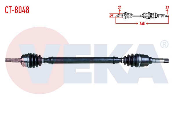AKS SAĞ CİTROEN C3 II 1.4 HDİ M-T 21X22X49 UZUNLUK 868MM 2009-2016