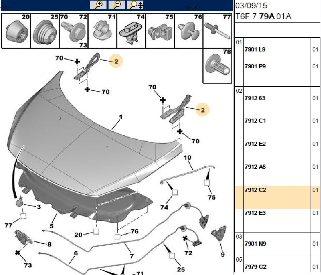 SAĞ MOTOR KAPUT MENTEŞESİ PEUGEOT 307 Y.M