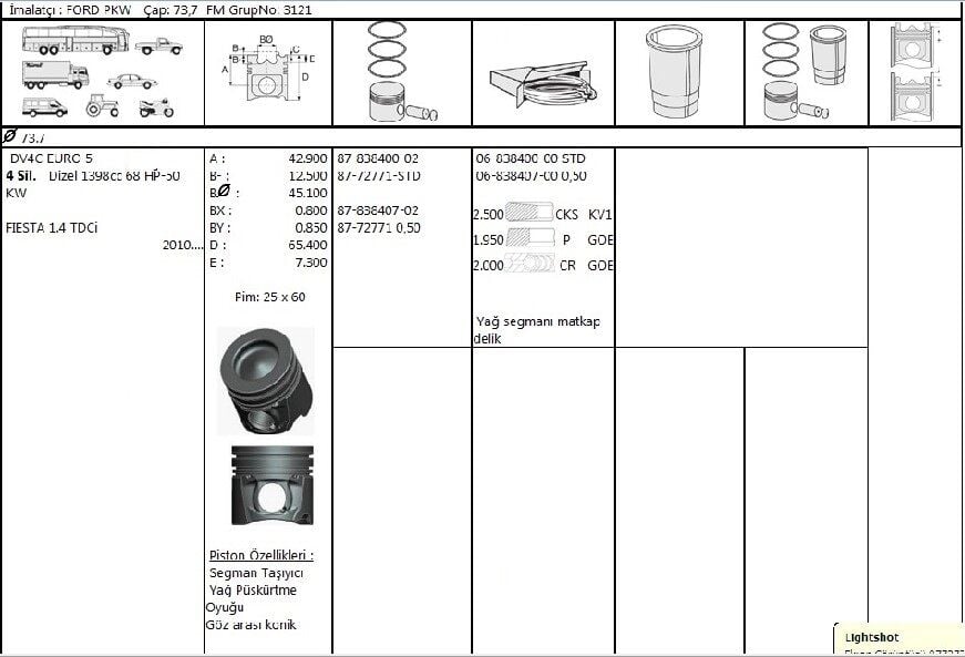 PİSTON SEGMAN 73.70 MM EURO 5 DV4 PEUGEOT SERİSİ