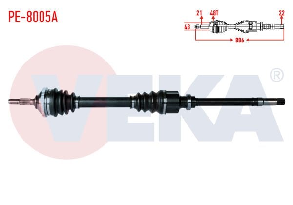 AKS SAĞ PEUGEOT 206 (2AC) 1.4 HDİ 90 HP ABSLİ 48 DIŞ UZUNLUK 886mm 1998-2006