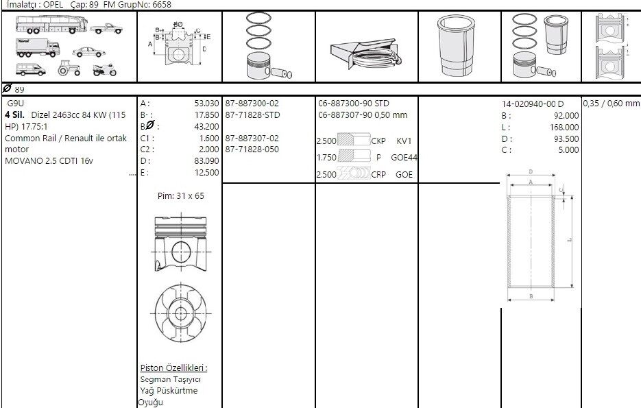 SEGMAN 89.00 MM G9U RENAULT MASTER 2