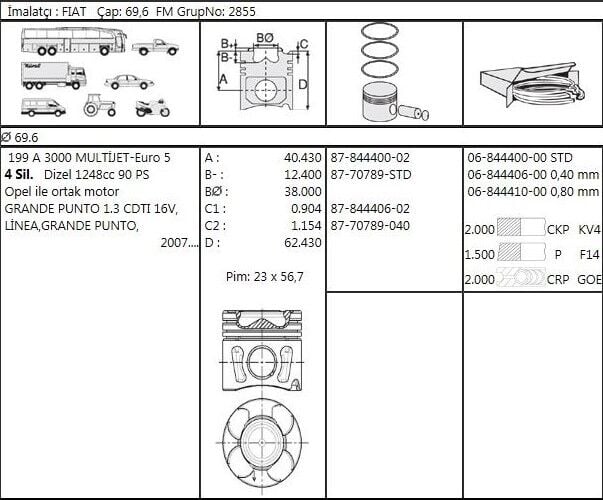 PİSTON SEGMAN 69.60 MM 1.3 FİAT FİORİNO - OPEL COMBO