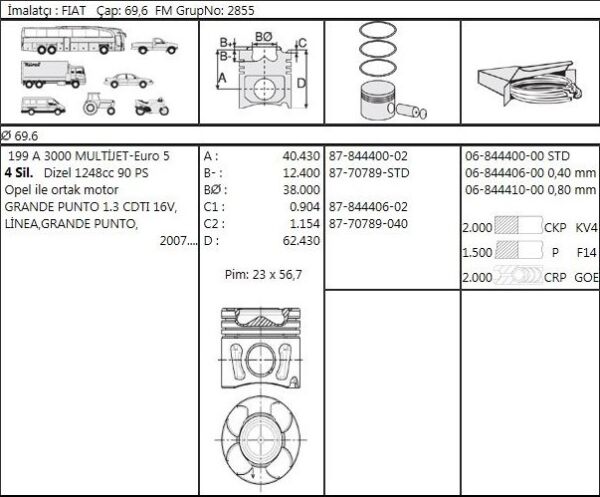 PİSTON SEGMAN 69.60 MM 1.3 FİAT FİORİNO - OPEL COMBO