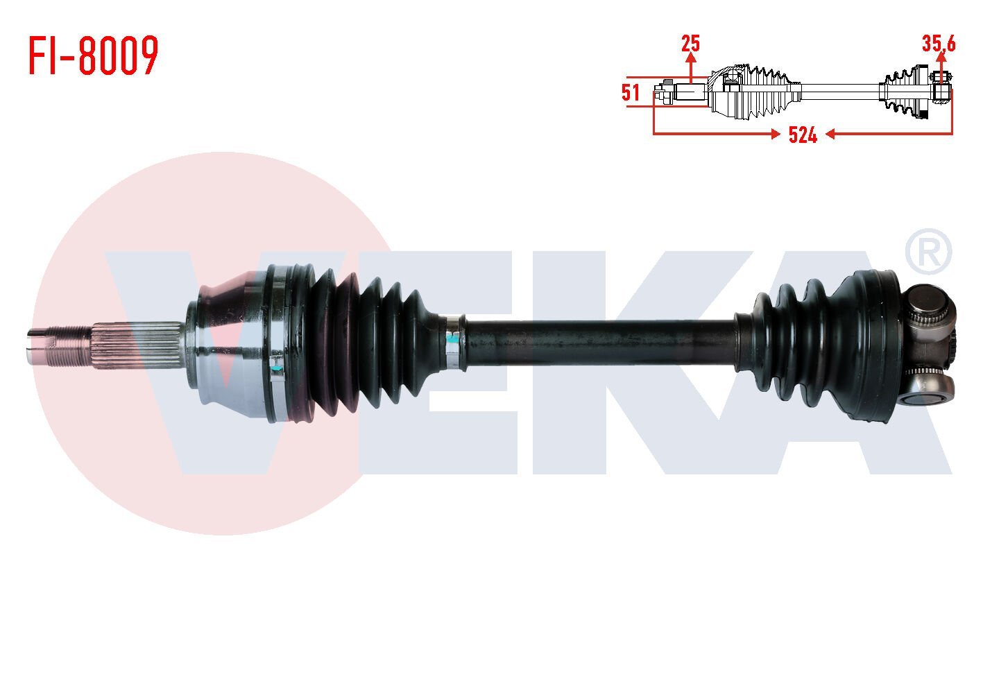 AKS SAĞ FİAT DOBLO (119,223) 1.3 MJT UZUNLUK 524 mm 2001-2010