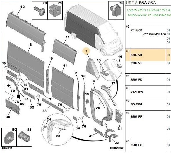 SAĞ TAVAN KÖŞE SACI ( MUSKA SACI ) PEUGEOT BOXER 3