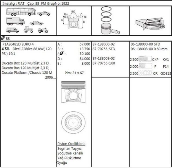 PİSTON SEGMAN FİAT DUCATO 2.3