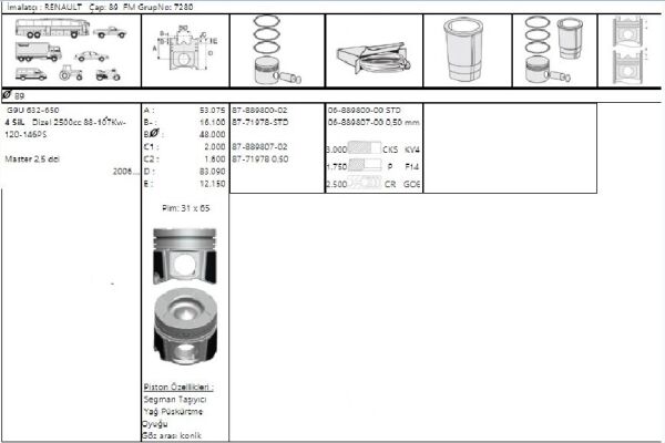 PİSTON SEGMAN 89.00 MM PRESTİJ MOTOR G9U RENAULT MASTER 2