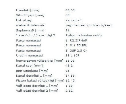 PİSTON SEGMAN 89.00 MM G9U RENAULT MASTER 2