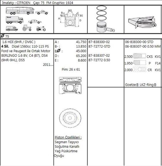 PİSTON SEGMAN 0.50 FARKLI DV6C PEUGEOT SERİSİ