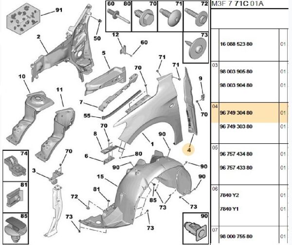 SOL ÖN ÇAMURLUK PLASTİĞİ PEUGEOT 301