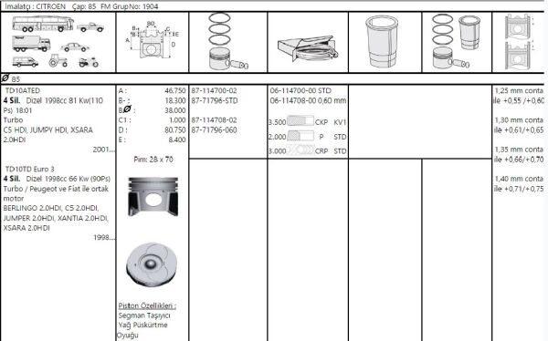 SEGMAN 85.00 MM DW10 PEUGEOT PARTNER