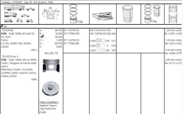 SEGMAN 85.00 MM DW10 PEUGEOT PARTNER