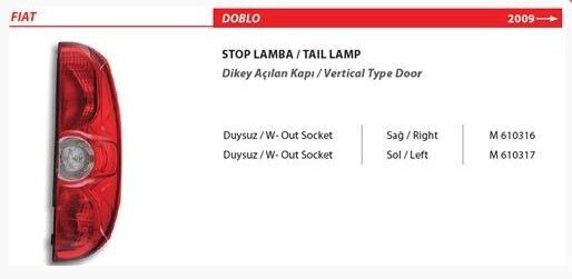ARKA STOP SAĞ FİAT DOBLO 10> DUYSUZ TEK AÇILIR