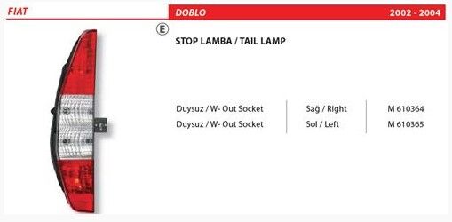 ARKA STOP SAĞ FİAT DOBLO 02-04 DUYSUZ