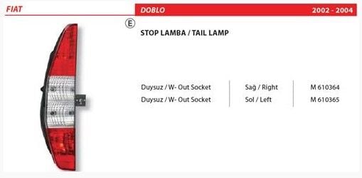 ARKA STOP SAĞ FİAT DOBLO 02-04 DUYSUZ