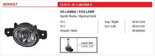 ÖN SİS FARI SOL RENAULT MASTER 3