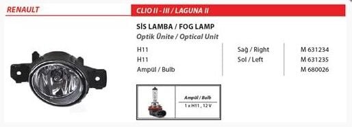 ÖN SİS FARI SOL RENAULT MASTER 3