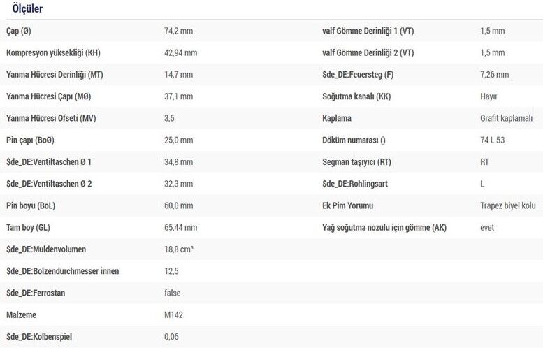 PİSTON SEGMAN 73.70 MM 0.50 FARKLI DV4 PEUGEOT SERİSİ
