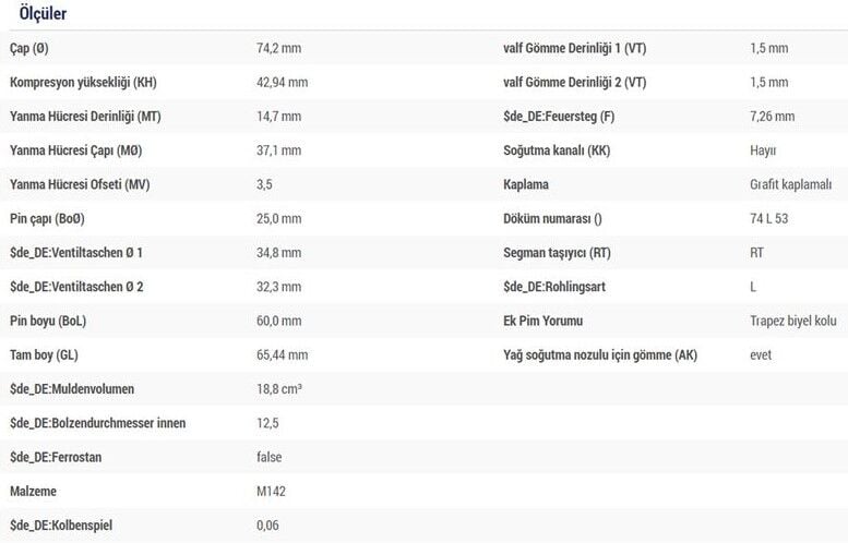 PİSTON SEGMAN 73.70 MM 0.50 FARKLI DV4 PEUGEOT SERİSİ