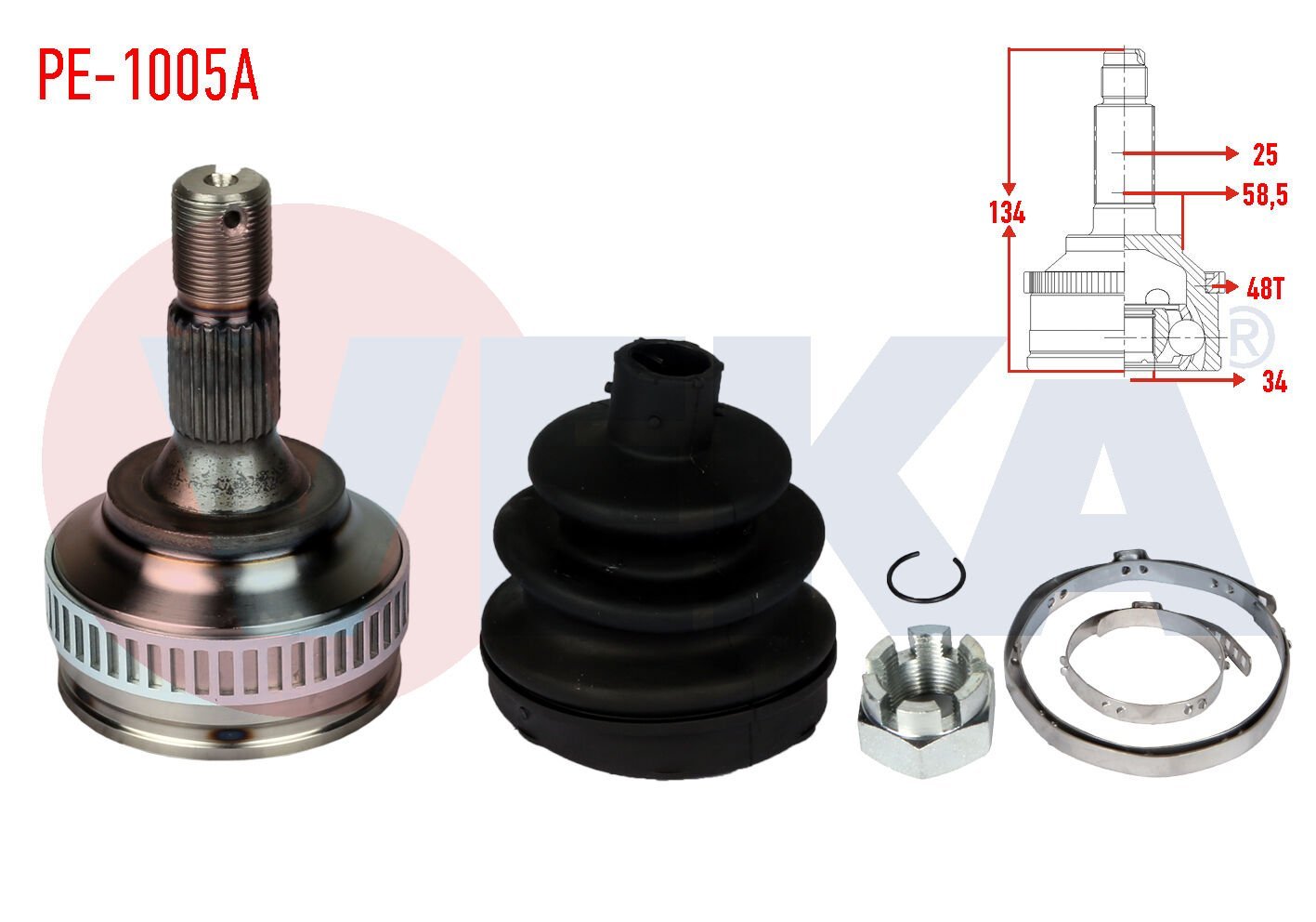 AKS KAFASI PEUGEOT PARTNER 1.6 HDİ ABSLİ 48 DIŞ 25X34X58,5 UZUNLUK 134 MM 2008-