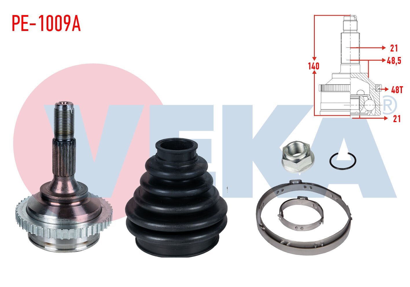 AKS KAFASI PEUGEOT 206 (2AC) 1.4I ABSLİ 48 DIŞ 140MM 1998-2006