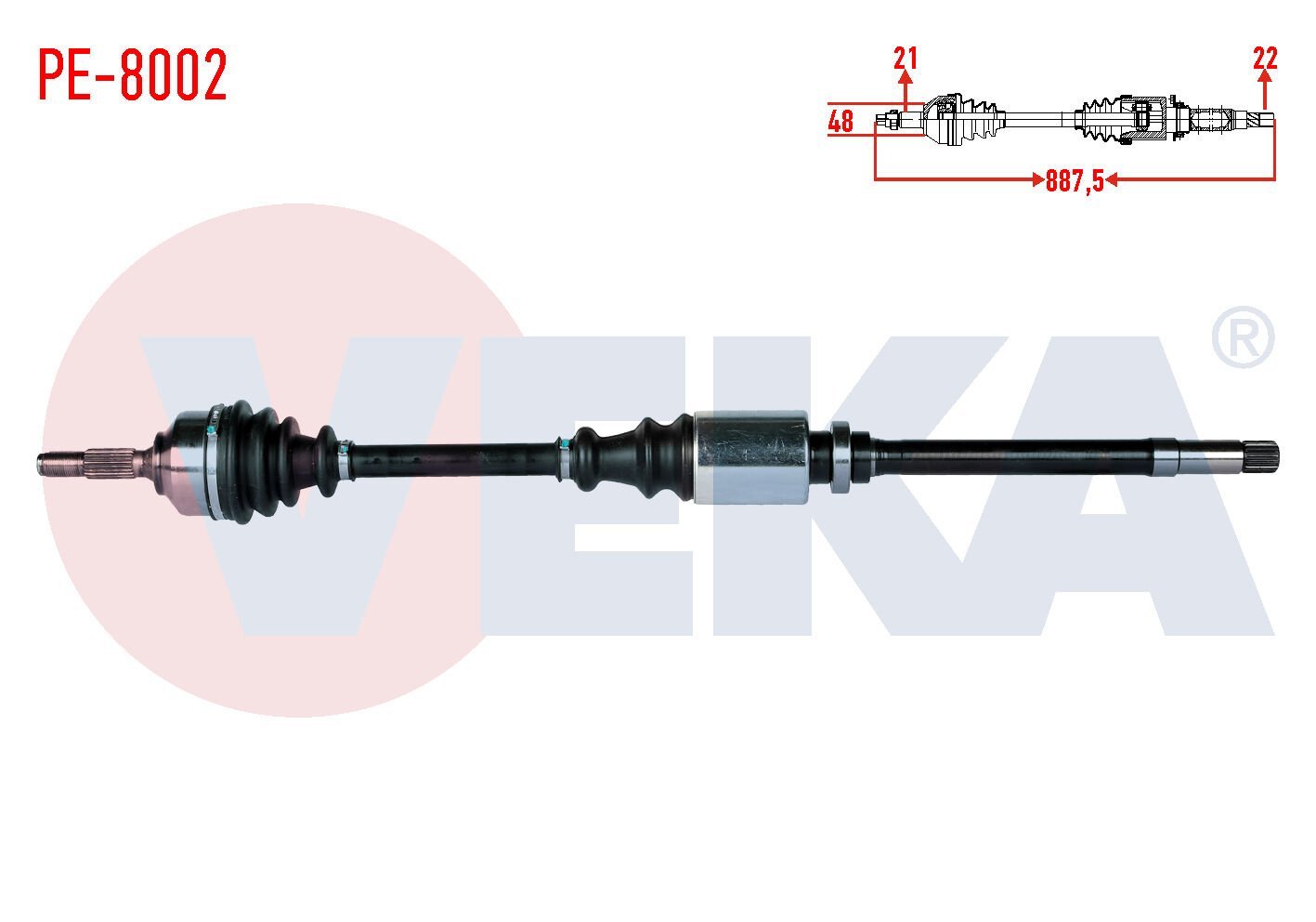 AKS SAĞ PEUGEOT 206 (2AC) 1.4i 16v UZUNLUK 887,5mm 1998-2006