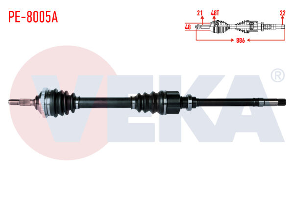 AKS SAĞ PEUGEOT 206 (2AC) 1.4 HDİ 90 HP ABSLİ 48 DIŞ UZUNLUK 886mm 1998-2006