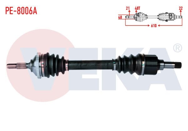 AKS SOL PEUGEOT 206 (2AC) 1.4 HDİ ABSLİ 48 DIŞ UZUNLUK 610mm 1998-2006