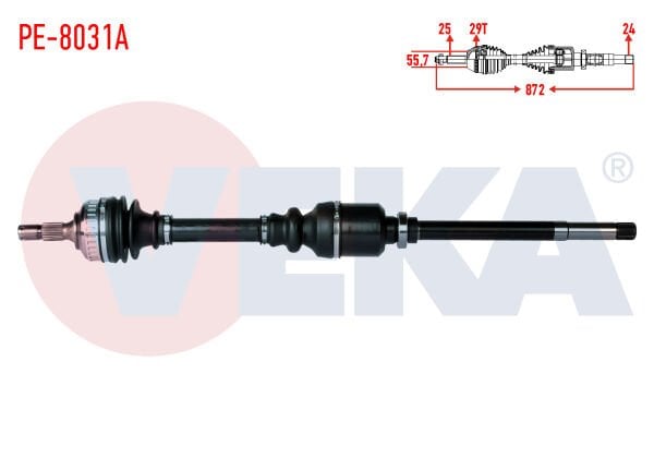 AKS SAĞ PEUGEOT PARTNER (5,5F) 2.0 HDİ ABSLİ 29 DIŞ UZUNLUK 871MM 1996-2008