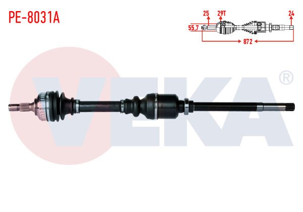 AKS SAĞ PEUGEOT PARTNER (5,5F) 2.0 HDİ ABSLİ 29 DIŞ UZUNLUK 871MM 1996-2008