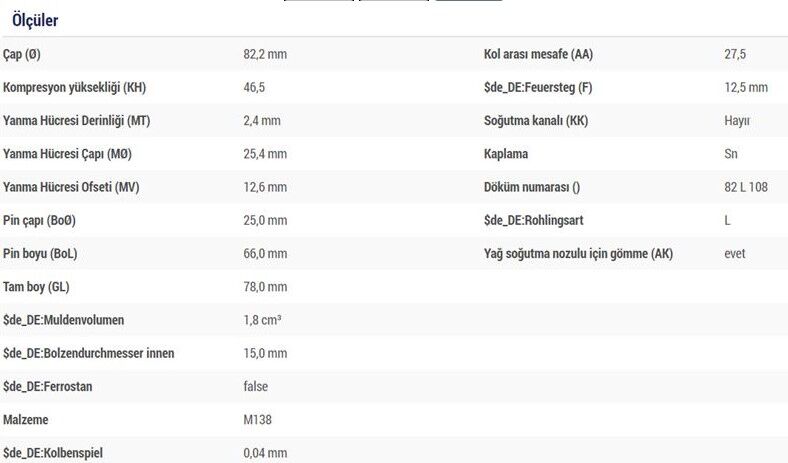 PİSTON SEGMAN 82.20 MM 0.60 FARKLI 0.20 KISA (82.70) DW8-DW8B PEUGEOT PARTNER