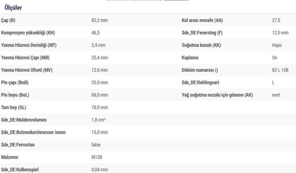 PİSTON SEGMAN 82.20 MM 0.60 FARKLI 0.20 KISA (82.70) DW8-DW8B PEUGEOT PARTNER