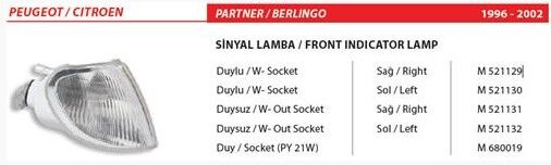 ÖN SİNYAL SAĞ DUYULU PEUGEOT PARTNER E.M
