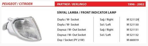 ÖN SİNYAL SOL PEUGEOT PARTNER E.M