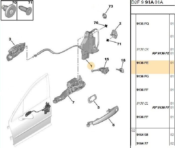 ÖN KAPI KİLİDİ SAĞ PEUGEOT 407