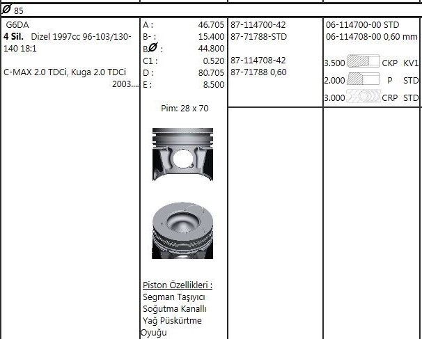 PİSTON SEGMAN DW10 PEUGEOT 407