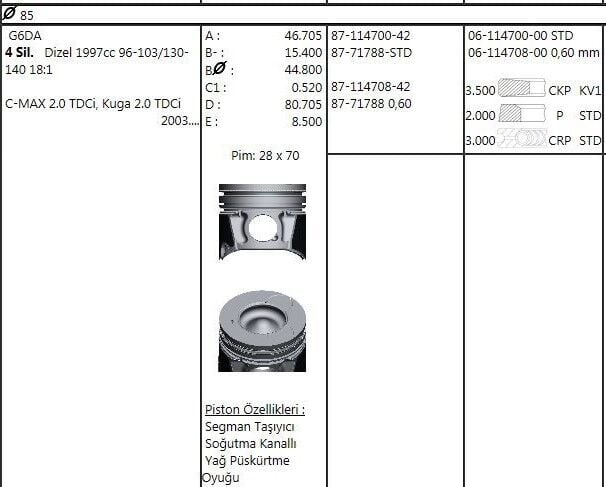 PİSTON SEGMAN DW10 PEUGEOT 407