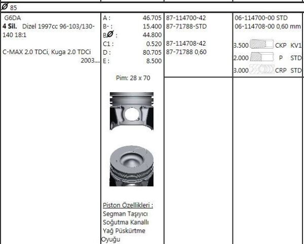 PİSTON SEGMAN DW10 PEUGEOT 407